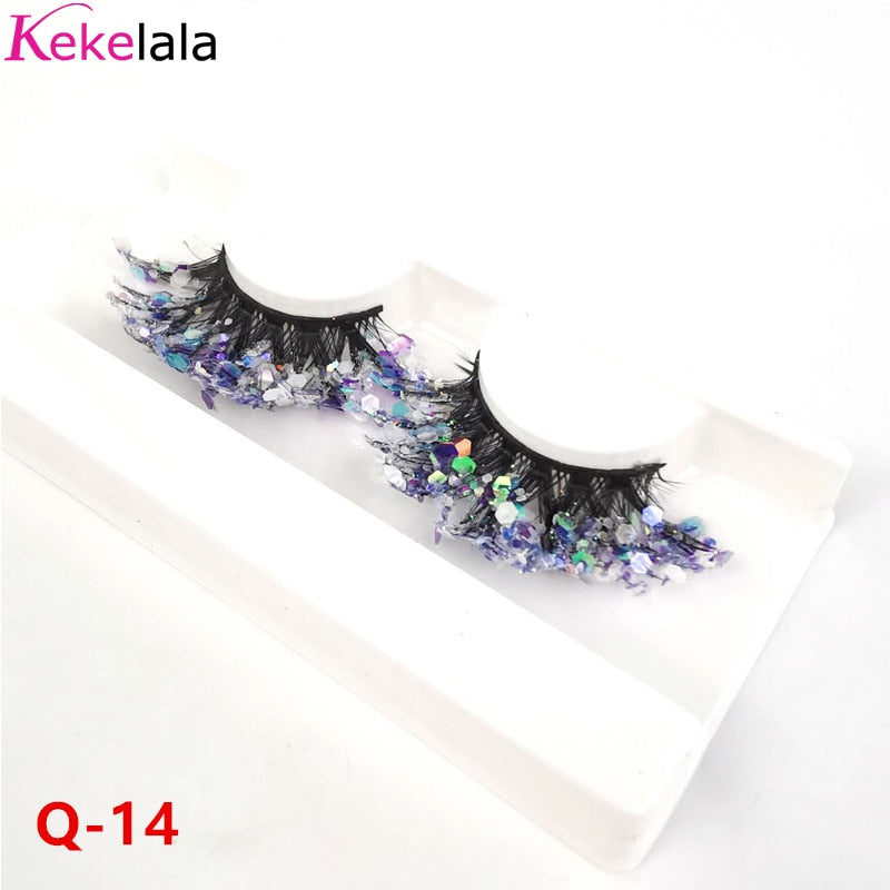 Unique Shining Colored Eyelashes Gold Pink Green Glitter Colorful False Eye Lashes Dramatic Halloween Party Rainbow Cilias