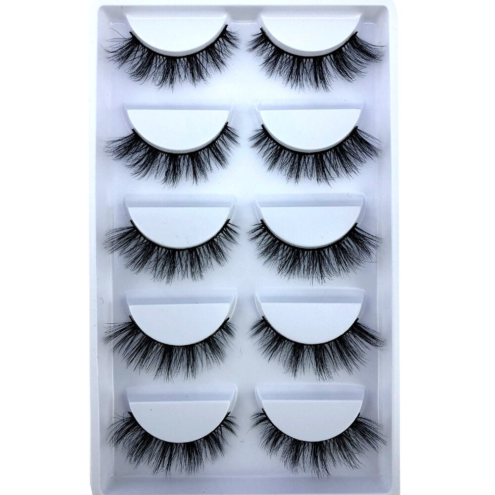 False Eyelashes Cat-Eye Fluffy Faux Mink Lashes 8D Wispy Lashes 5 Pairs Pack Dramatic Long Thick Volume Eyelashes