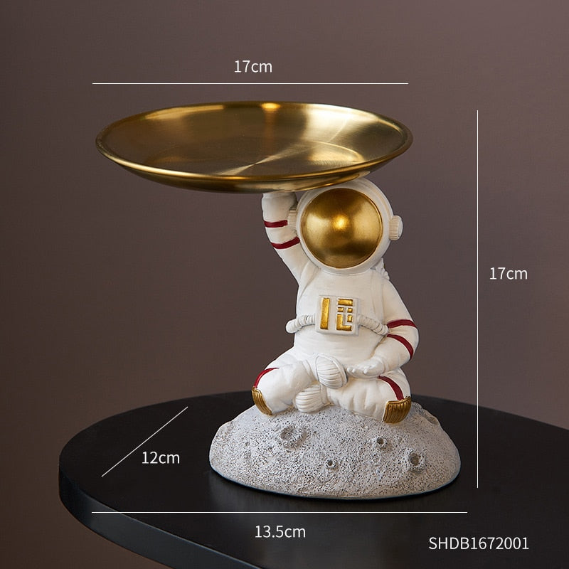 Creative Astronaut Statue Storage Tray Nordic Home Decor Desk Storage Astronaut Figurine Living Room Table Decor Key Storage