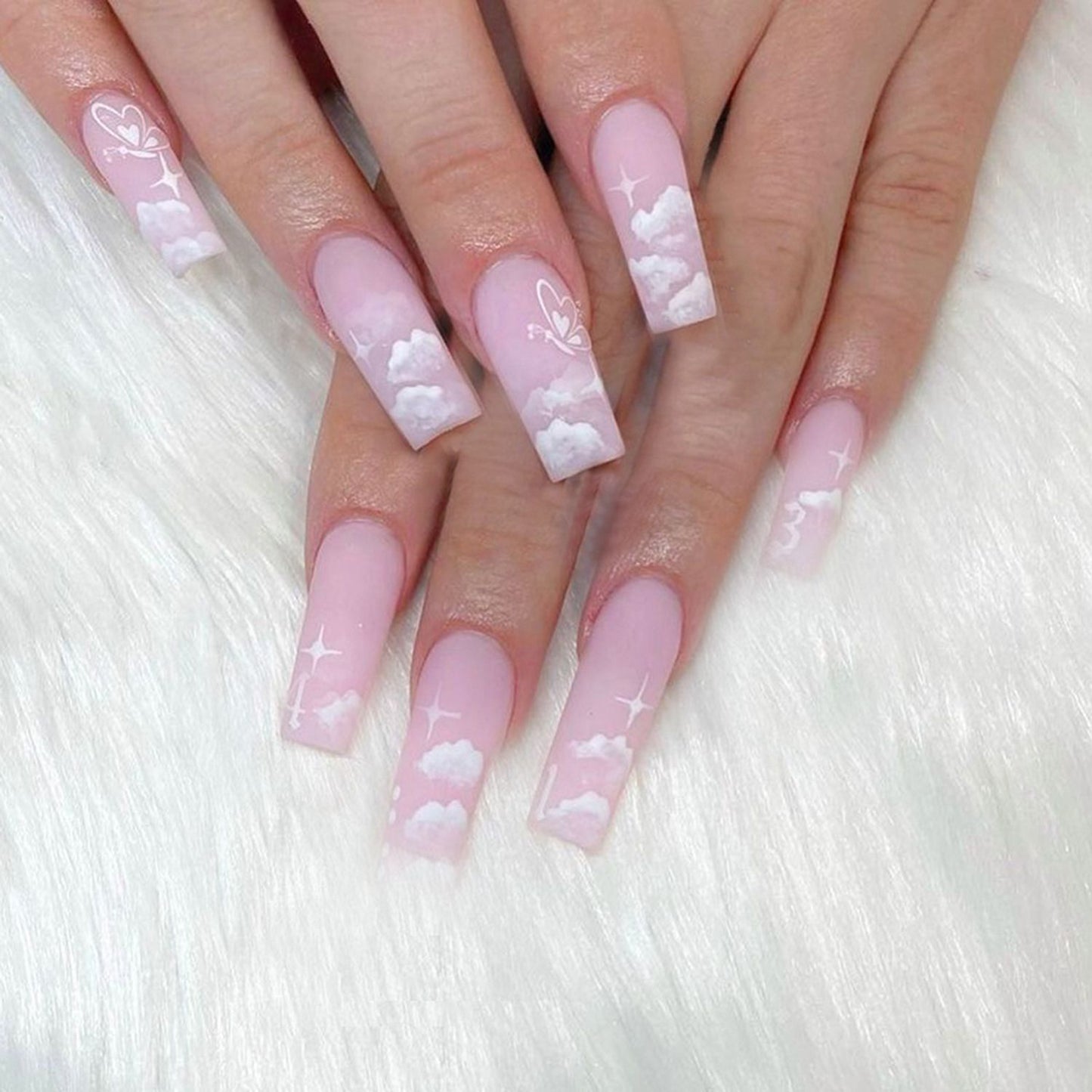 24Pcs Fake Nails With Design Waves Full Cover Press On False Nails Wearable Long Coffin Ballerina Nails Finished Fingernail