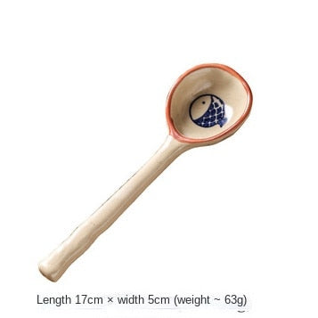 Japanese Style Stoneware Small Soup Spoon Ceramic Spoon, Long Handle Cute Spoon
