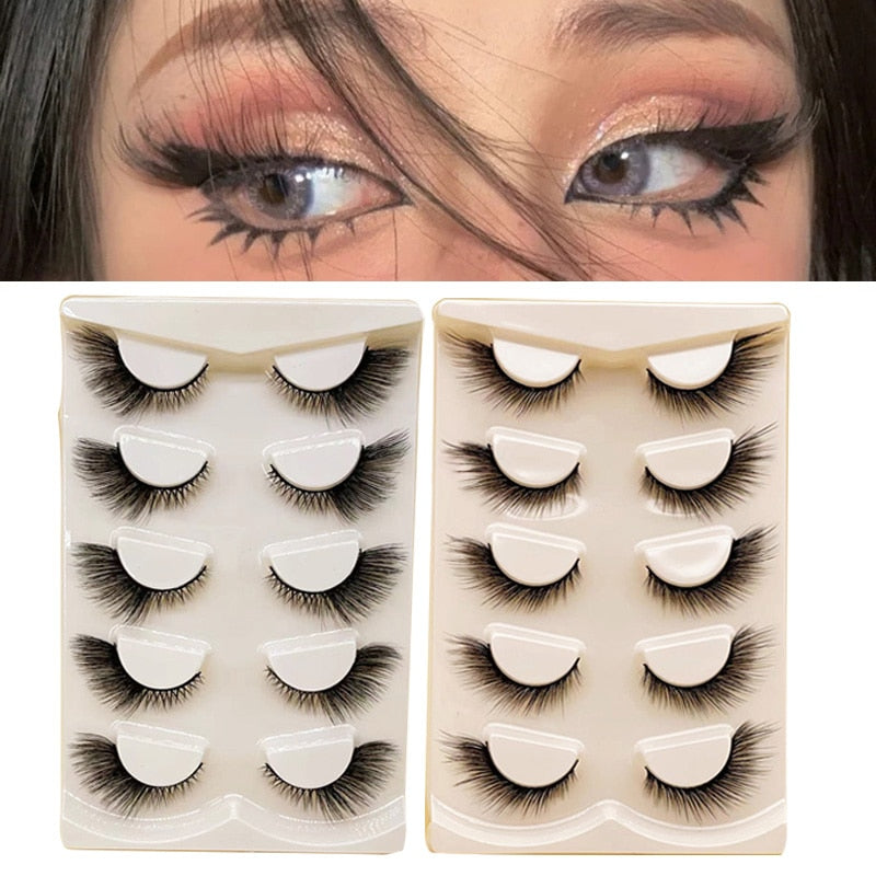 4/5Pair False Eyelashes Handmade Mink Cross Long 3D Winged Eyelash End Eye Elongated Lash Extension Natural