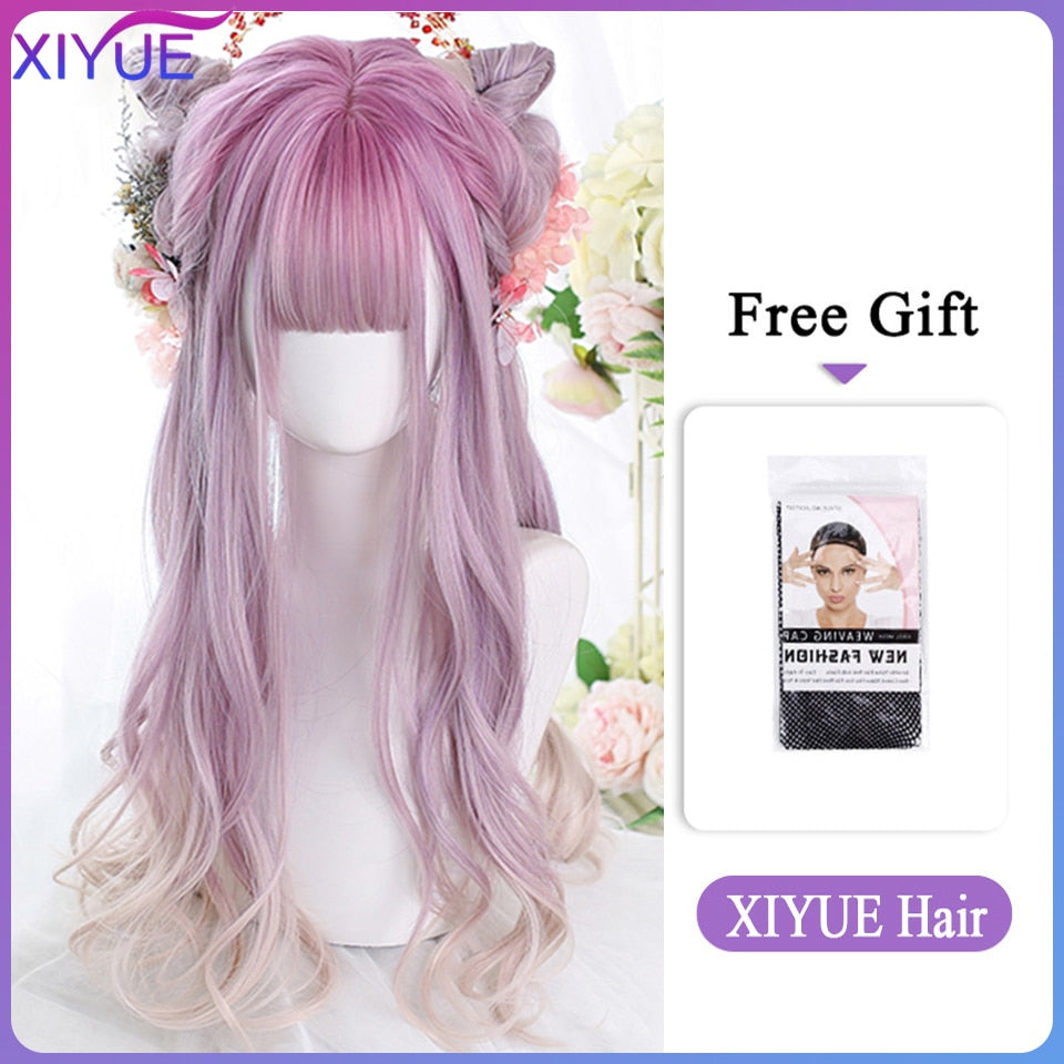 Blue Pink Lolita Wigs Ombre Long Water Wave Cosplay Wigs Synthetic Hair Wigs Heat Resistant For Women