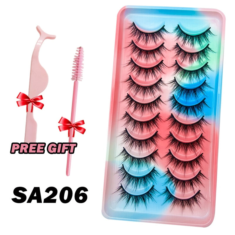 Natural Lashes 5/10 Pairs Eyelashes 3D Mink Manga Lashes Strip Lashes Band Soft Light False Eyelashes