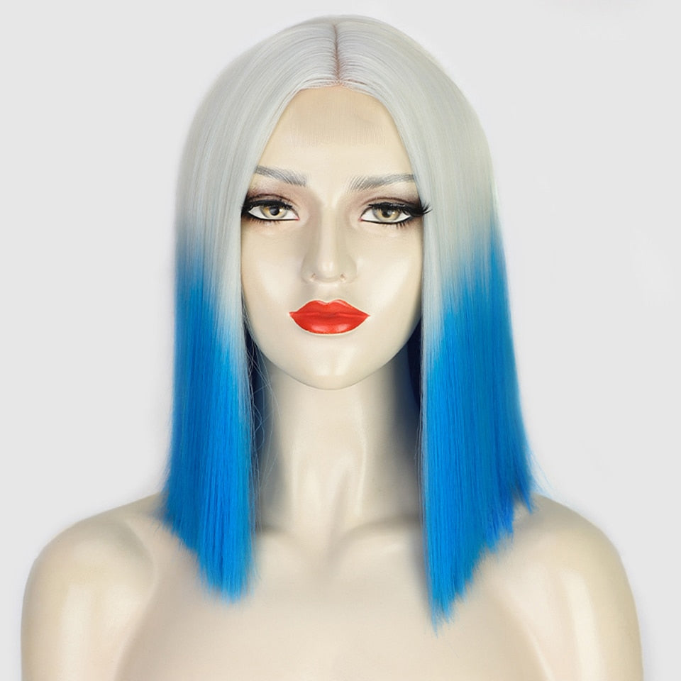 Synthetic Ombre Orange Wig Short Straight Middle Part Bob Wig Natural Yellow/Red Wigs Heat Resistant Fiber