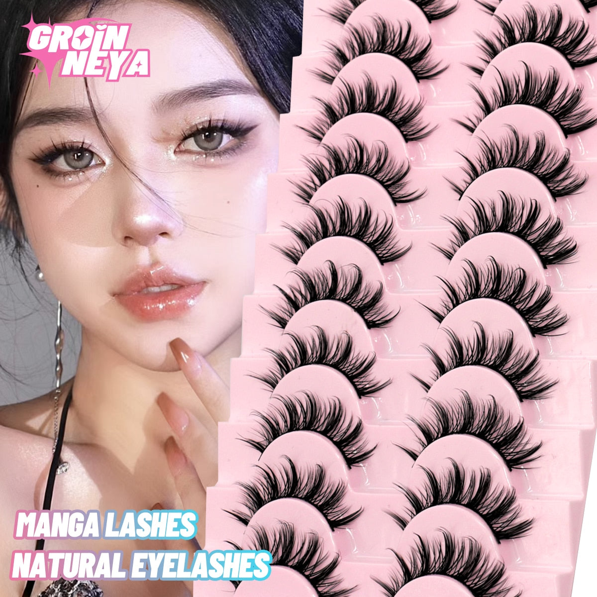 5/10 Pairs Natural False Eyelashes Manga Lashes Fluffy Soft Wispy Cosplay Lash Extension Faux Eyelashes