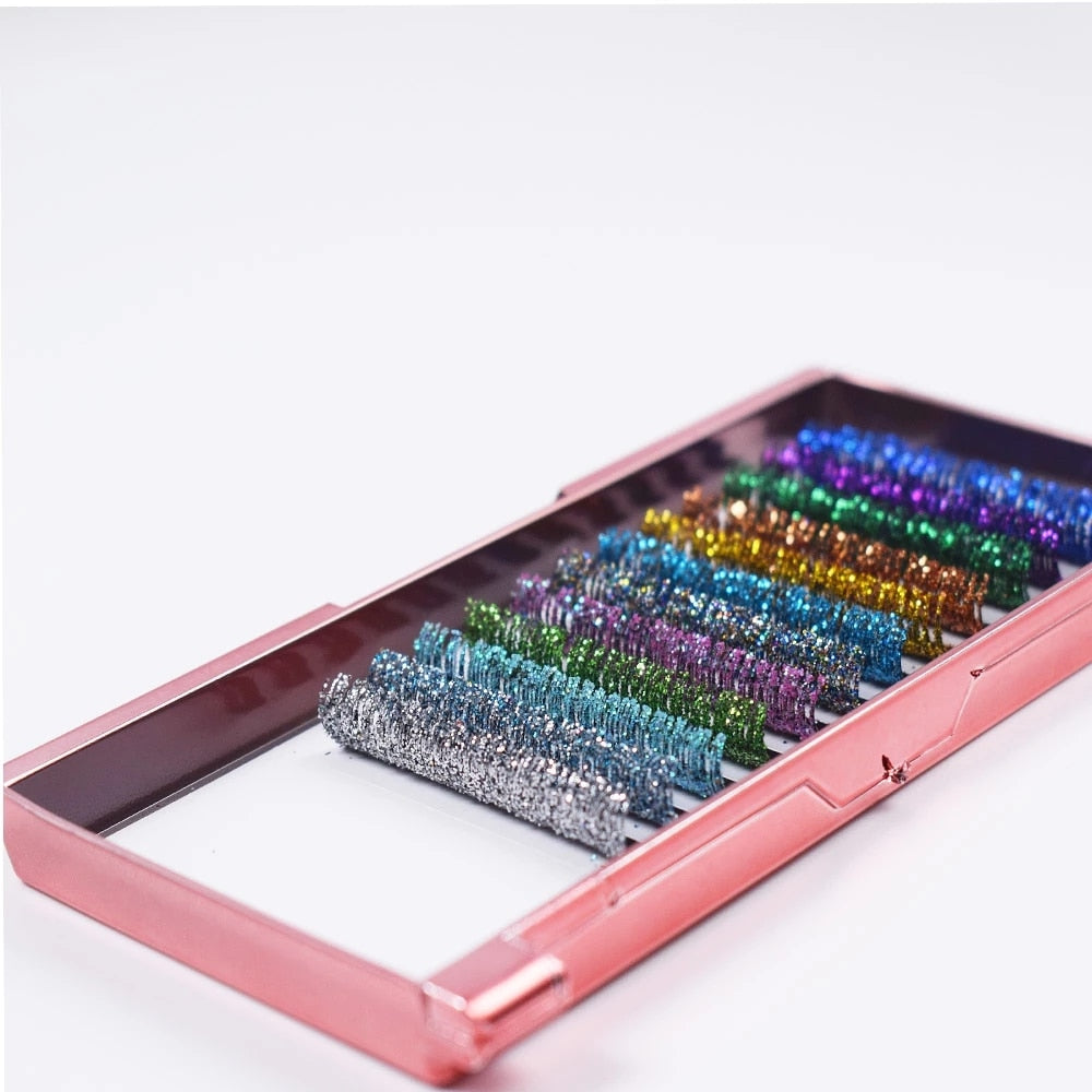 Mix Colors Glitter Eyelash Extensions Shiny Colorful False Lashes Faux Russian Volume Individual Lashes