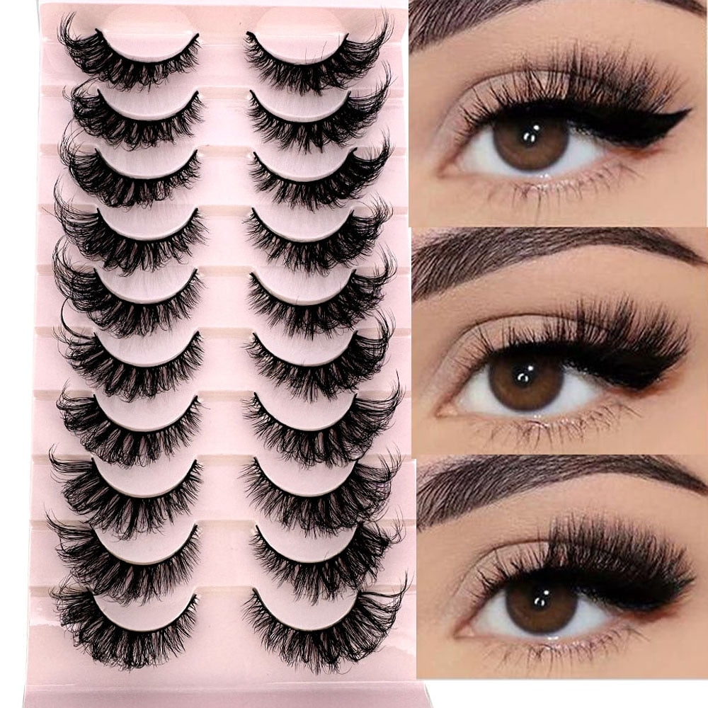 10Pairs False Eyelashes 6D Super Fluffy Wispy Faux Mink Eyelashes Cat Eye Dramatic Lashes Eyelash Extension