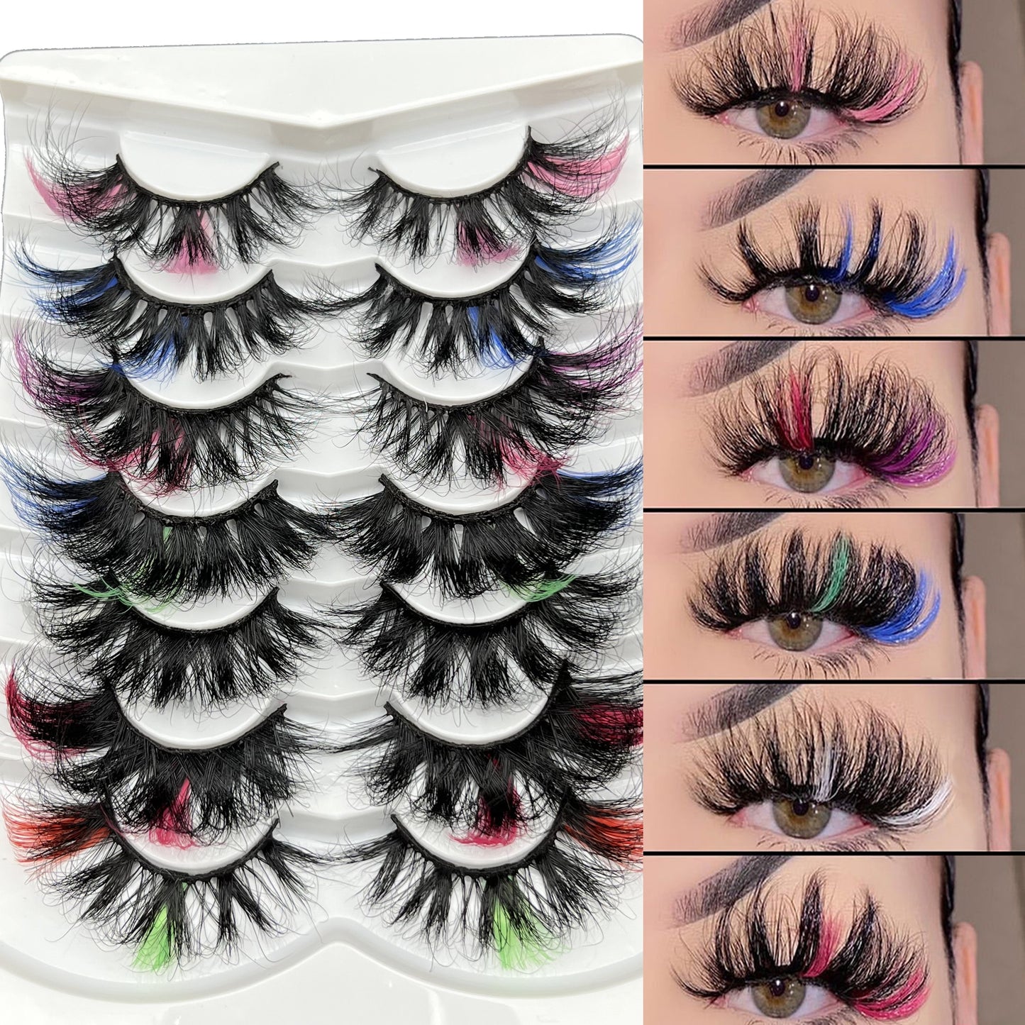 7 Pairs Colored Mink Lashes 25mm With Color On The Ends 2 Strips eyelashes