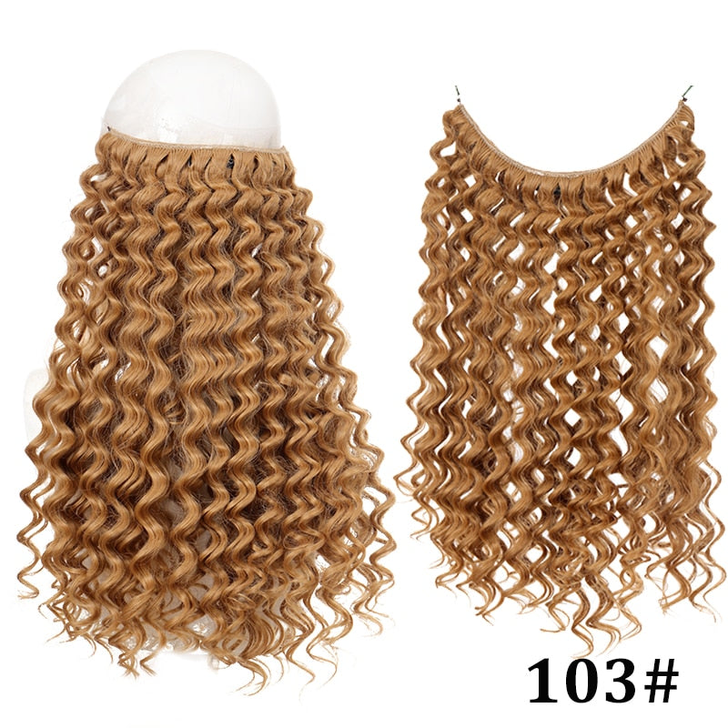 Natural Synthetic Hair Extension Clipless Invisible Hair Extension Ombre Black Curly Long Wig for Women Hair Extensions