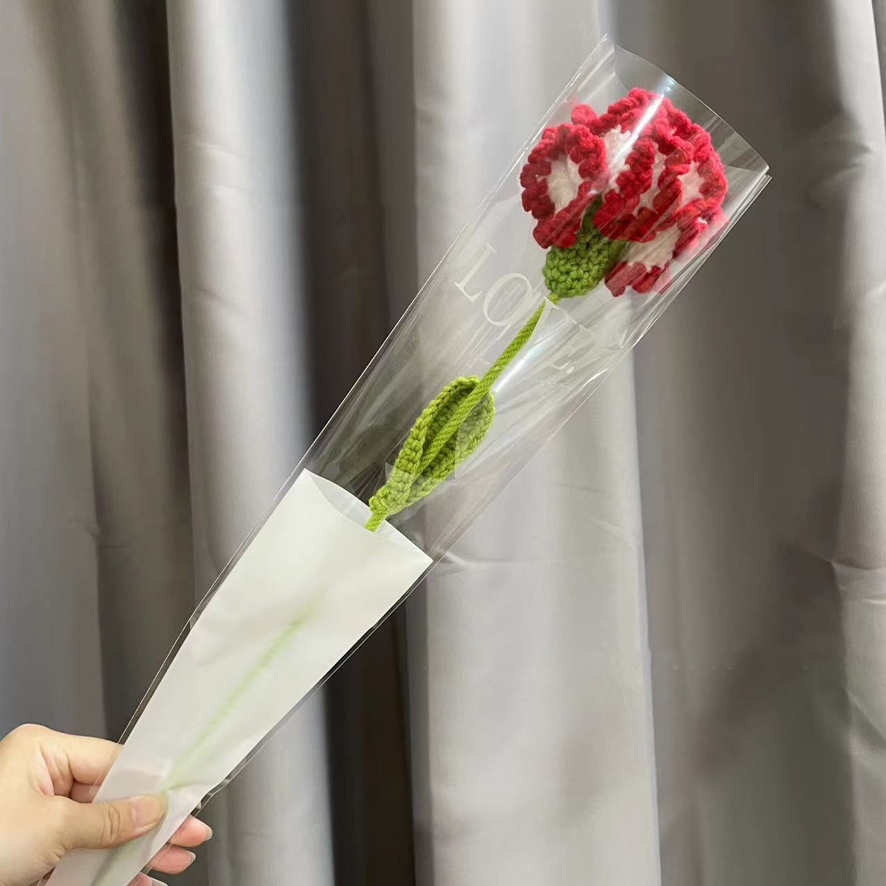 Knitting Flower Rose Carnation Fake Flowers Bouquet Decoration Hand-woven Home Table Decorate Creative Fake Flower Gifts