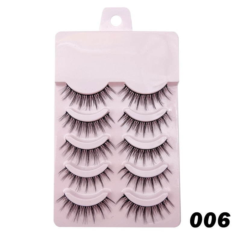 Natural Lashes 5/10 Pairs Eyelashes 3D Mink Manga Lashes Strip Lashes Band Soft Light False Eyelashes