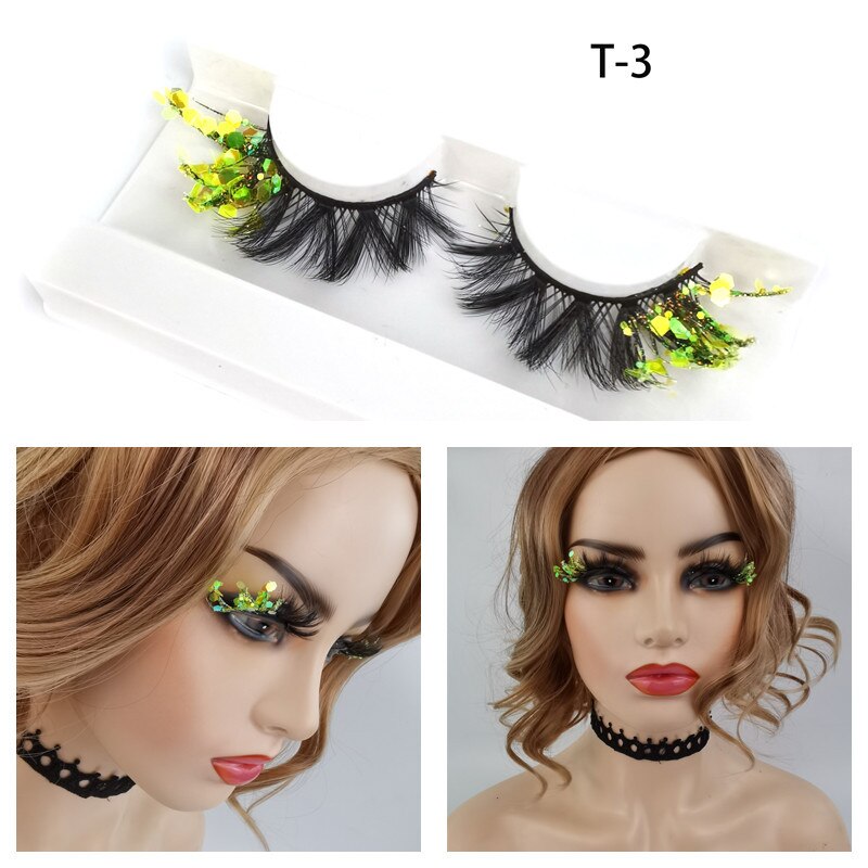 Fake Eyelashes with Color Fluorescence with Sequins False Lashes Colorful Eyelashes Dramatic Fake Lash