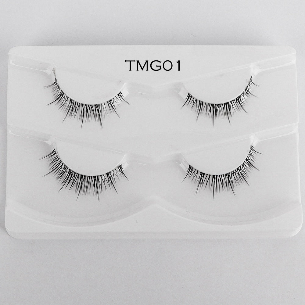 2pairs Clear Band Eyelashes Mink 3D Natural Long False Lashes Invisible Thin Band Eyelash Handmade Crisscross Lashes Makeup