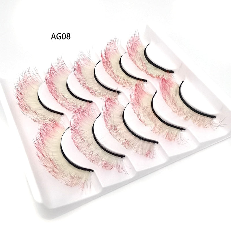 Gradient Color False Eyelashes 5pairs 3D Faux 100% Mink Fake Lashes Hair Fluffy Soft Lash Extension Reusable