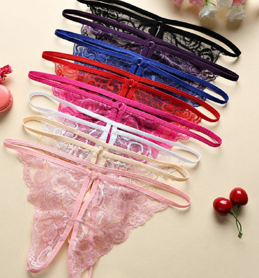 Sexy Lace-up Lingerie Set Women Hot Exotic Open Crotch Transparent Underwear G-string Bandage Bikini Three-point Set