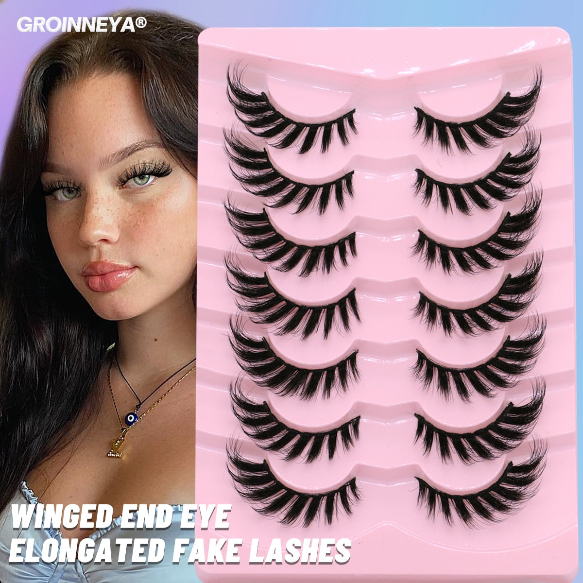 5/7 Pairs Cat Eye Lashes Faux Mink Eyelashes Fluffy long Full Strip Lashes Winged End Eye Elongated Fake Lashes