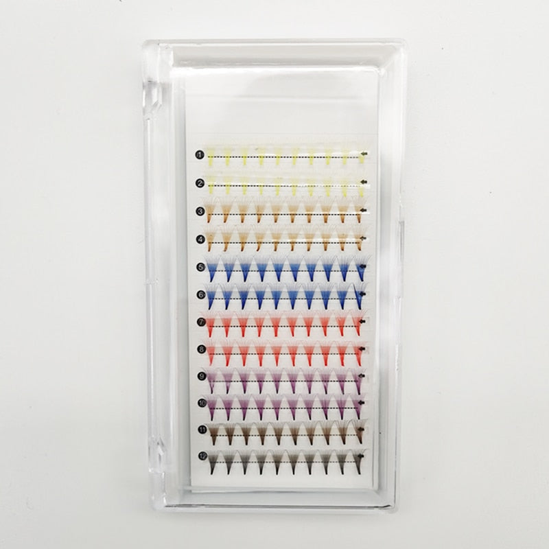 Colored Premade Russian Volume Fans Eyelash Extensions 10D Mix Gold Blue Brown Individual Eyelashes Clusters