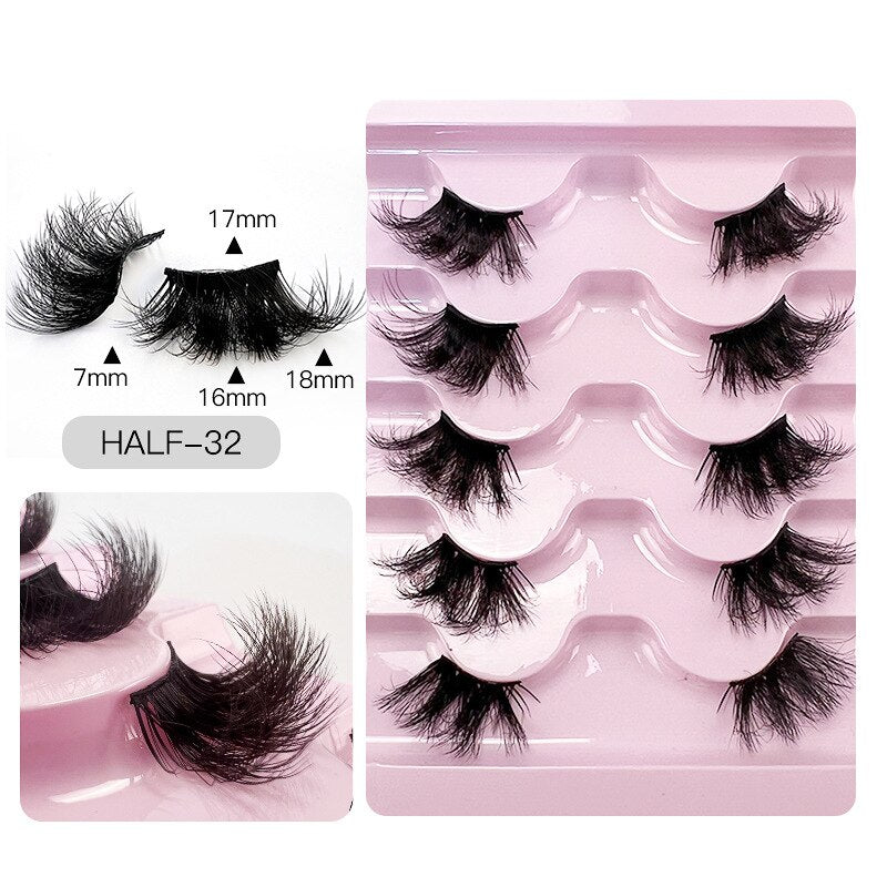 5pairs Half Eye Lash 3D Mink Lashes Faux Wispy Natural Crisscross False Eyelashes Halves Fake Eyelash Extension