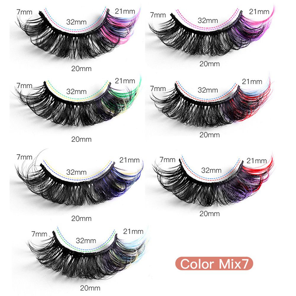 1/7Pairs Colored False Eyelashes Fluffy Curly Russian Strip Eyelashes Mix Pink Blue Lashes DD Curl