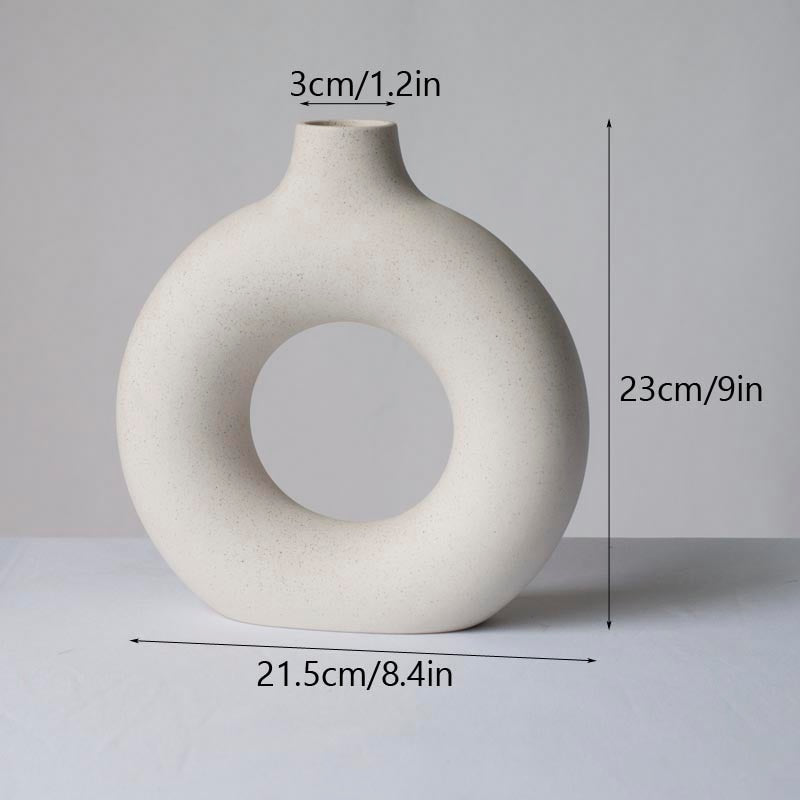 Black Circular Hollow Ceramic Vase Donuts Nordic Flower Pot Home Decoration Accessories Office Living Room Interior Decor