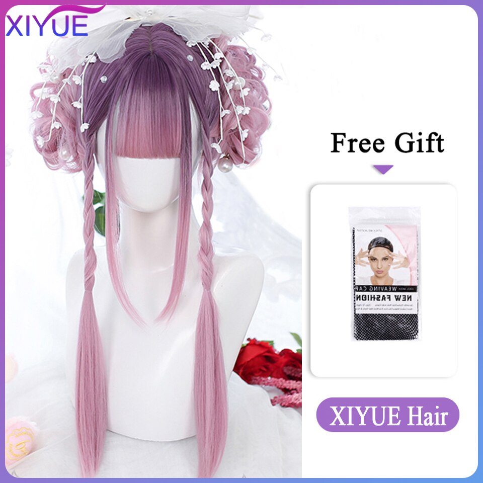 Blue Pink Lolita Wigs Ombre Long Water Wave Cosplay Wigs Synthetic Hair Wigs Heat Resistant For Women