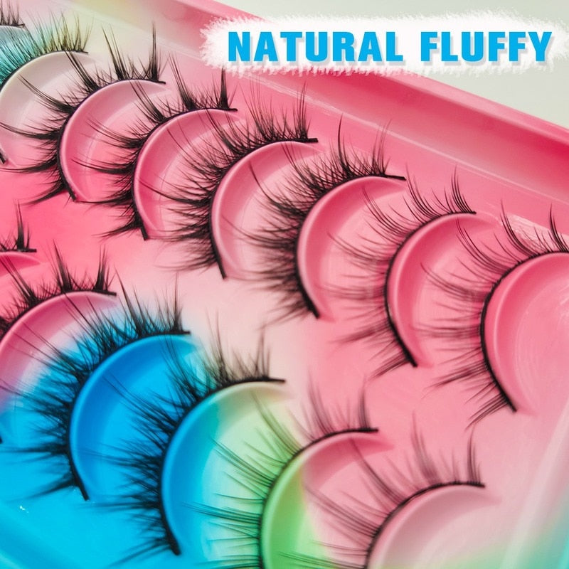 Natural Lashes 5/10 Pairs Eyelashes 3D Mink Manga Lashes Strip Lashes Band Soft Light False Eyelashes