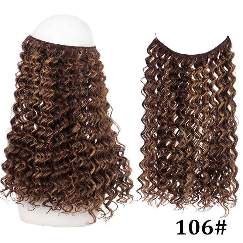 Natural Synthetic Hair Extension Clipless Invisible Hair Extension Ombre Black Curly Long Wig for Women Hair Extensions