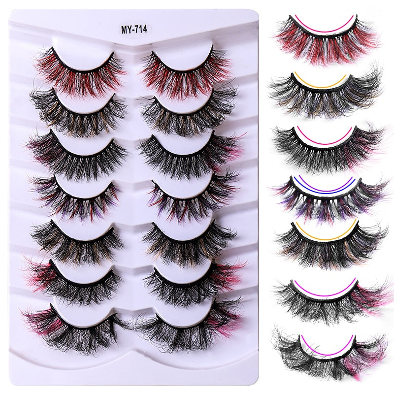 7pairs Colored Lashes 22 Styles 3d Mink Lashes Dramatic Colorful Natural Eyelashes Extension Fake Eyelashes