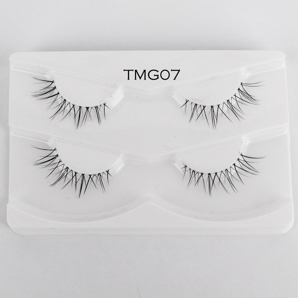 2pairs Clear Band Eyelashes Mink 3D Natural Long False Lashes Invisible Thin Band Eyelash Handmade Crisscross Lashes Makeup