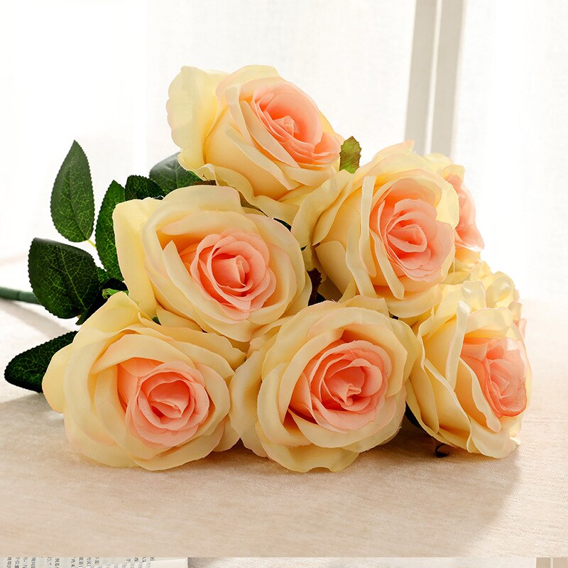 Simulation Bouquet 9 Heads Artificial Rose Silk Fake Flower Home Living Room Dining Table Wedding Decoration Purple