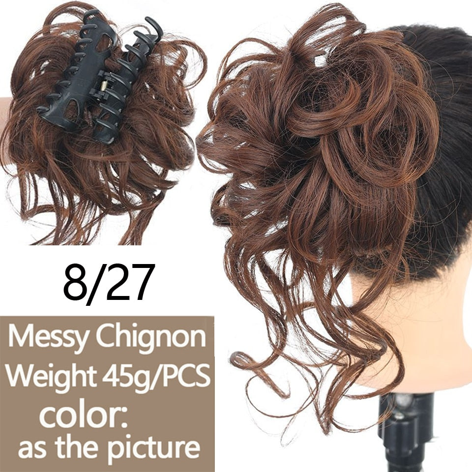 Synthetic Women Hair Buns Curly Chignon Ombre Claw Hair Messy Buns Updo claw Clip In Hairpiece For Women