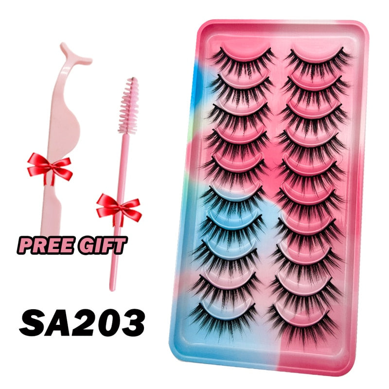 Natural Lashes 5/10 Pairs Eyelashes 3D Mink Manga Lashes Strip Lashes Band Soft Light False Eyelashes