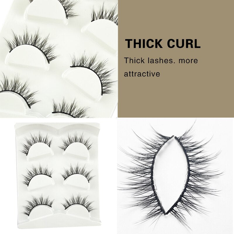 3Pairs 3D Mink False Lashes Faux Cils Natural Fluffy Dramatic Volume Eyelashes Crisscross Soft Eyelash Extension