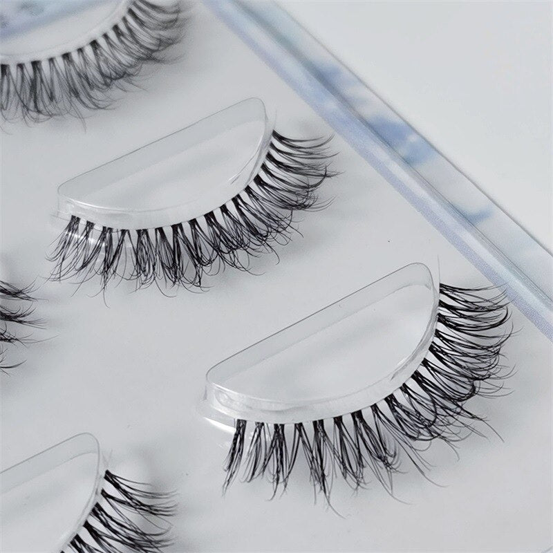 5 pairs short Mink Lashes 3D Mink Eyelashes Invisible Band Natural Black Mink False Eyelash Full Strip Reusable