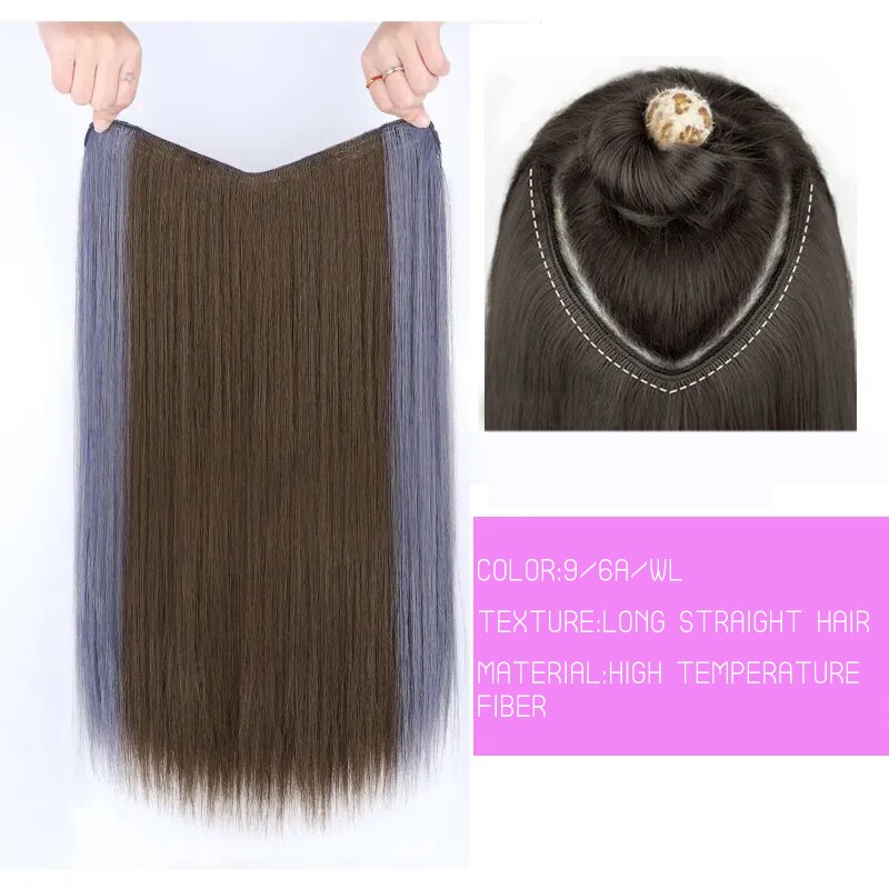 Synthetic Hair Fake Hair Extensions Clip Hairpiece V-Shaped Half Wig Natural Wavy Extension False Strands On Hairpins Women