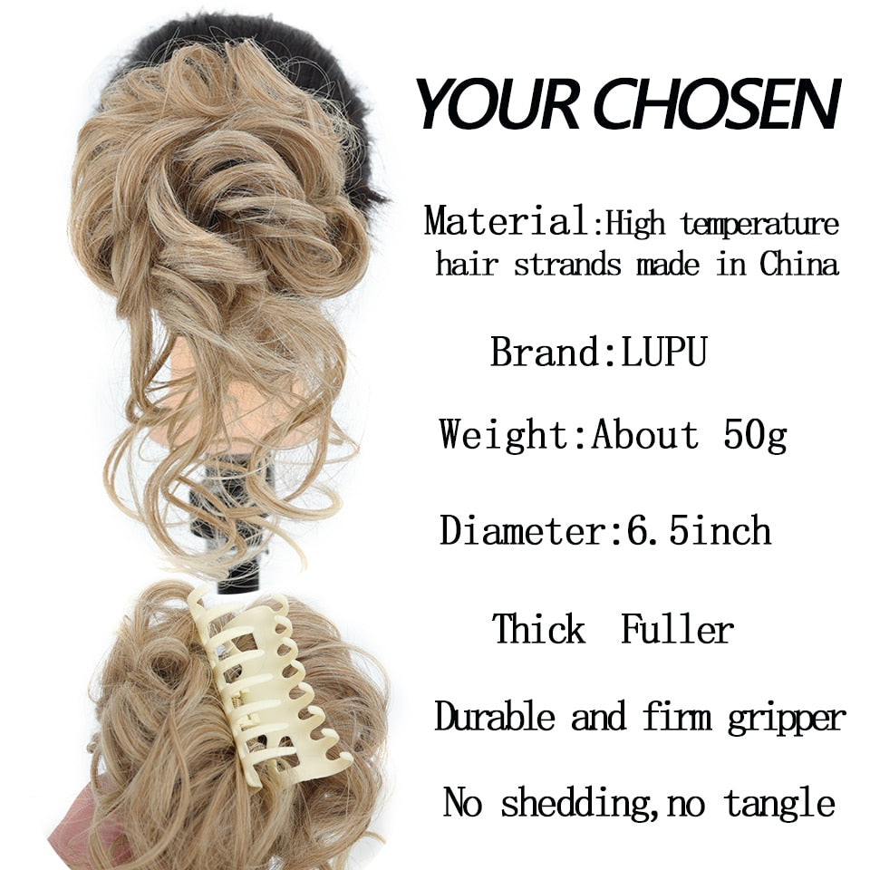 Synthetic Women Hair Buns Curly Chignon Ombre Claw Hair Messy Buns Updo claw Clip In Hairpiece For Women
