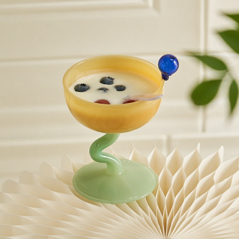 Creative Colored Glass Goblet Ice Cream Bowl Glass Cup Cold Drink Fruit Tea Cup Dessert Cup Decorative Glass Cup