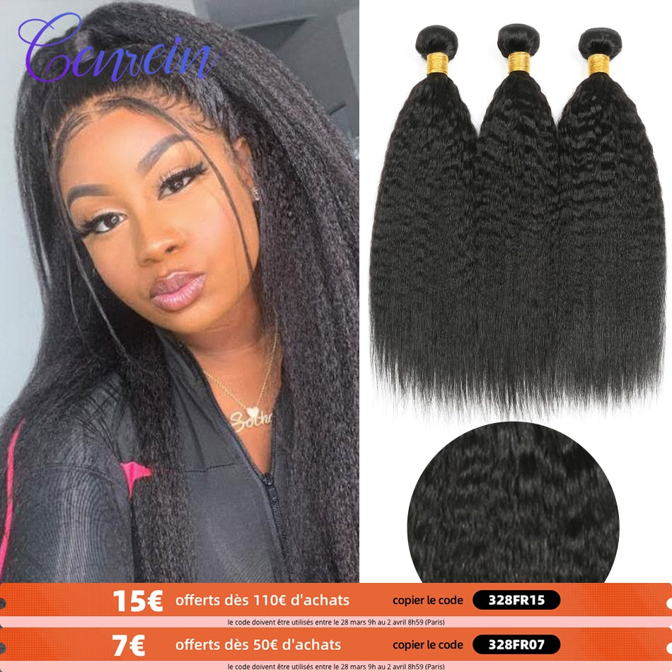 Kinky Straight Bundles Genrein Remy Hair Extensions 30 inch Human Hair Brazilian Hair Weave Bundles 1/3/4 Bundles Deal