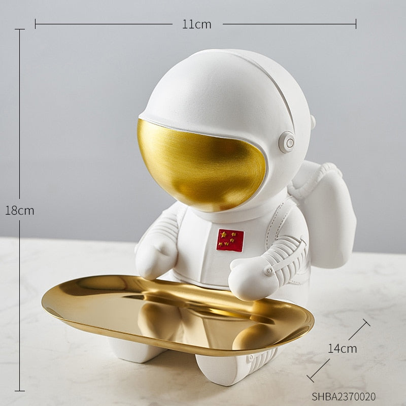 Creative Astronaut Statue Storage Tray Nordic Home Decor Desk Storage Astronaut Figurine Living Room Table Decor Key Storage