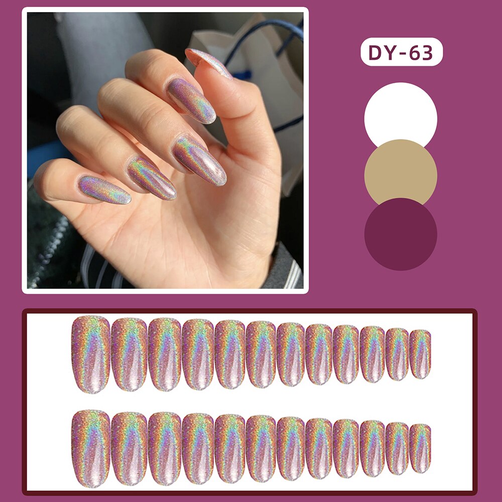 24pcs Cat Eye False Nail Deep Blue Color Fake Nail Tips Full Cover Nail Art Long Coffin Ballet Press on Nail Manicure Nail Tips