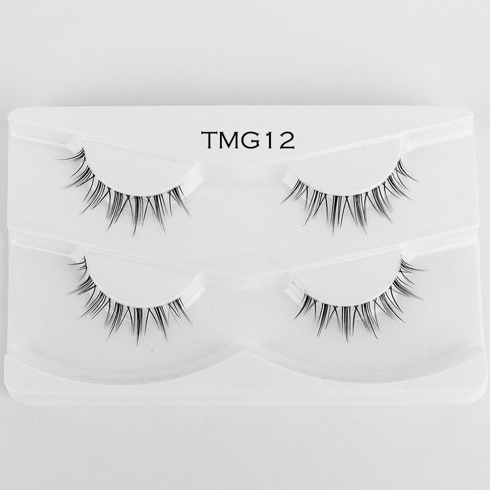2pairs Clear Band Eyelashes Mink 3D Natural Long False Lashes Invisible Thin Band Eyelash Handmade Crisscross Lashes Makeup