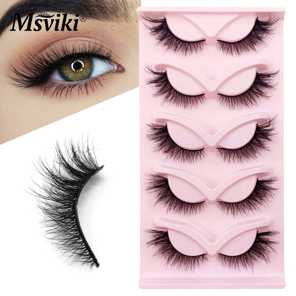 Natural 3D Winged End Eye Elongated False Eyelashes Extensions 5 Pairs Fluffy 5D Cat Eye Faux Mink Lashes Supplies