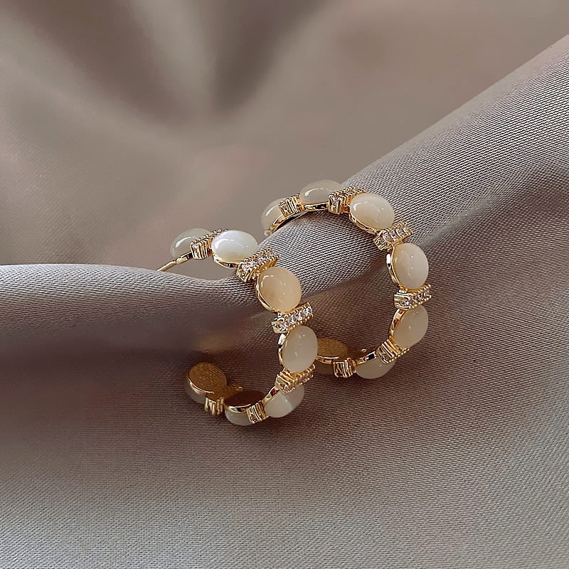 Women Luxury Opals Hoop Earrings Jewelry Party Girls Temperament Accessories Unusual Earrings