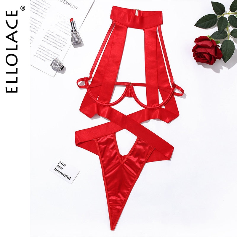 Bandage Sexy Lingerie Bodysuit Women Halter Hollow Out Exotic Clothes Black Porn Bottom Sissy Hot Sensual Body
