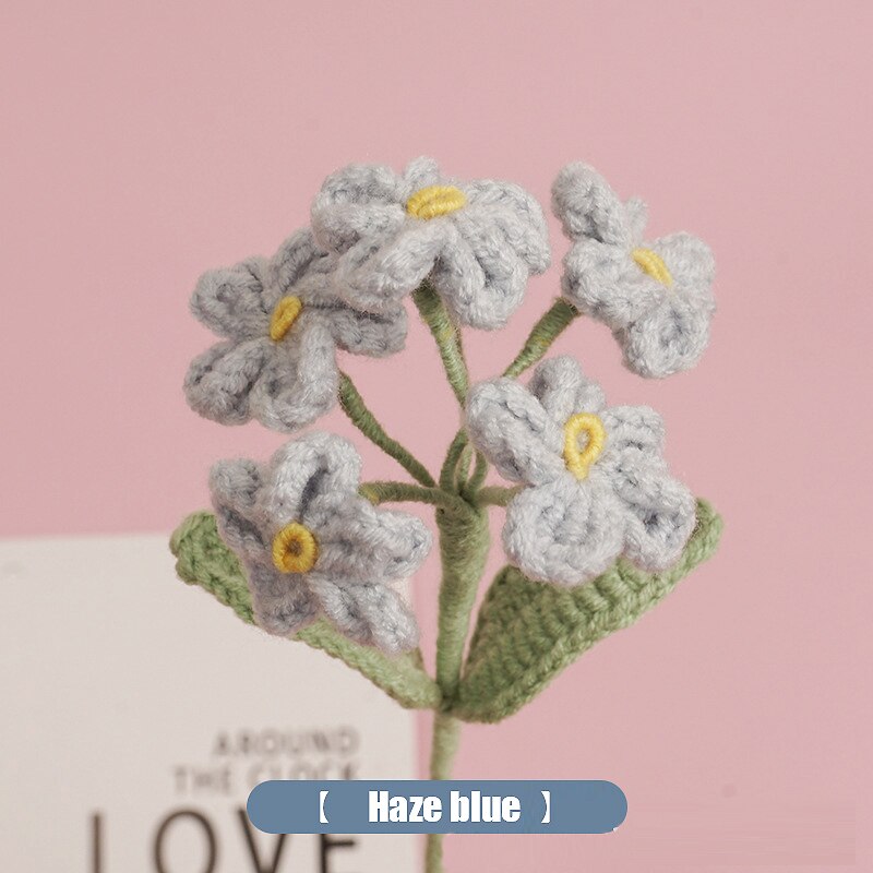 Finished Hand Knit Crochet Forget Me Not Flowers Handmade Flower Bouquet Home Decoration