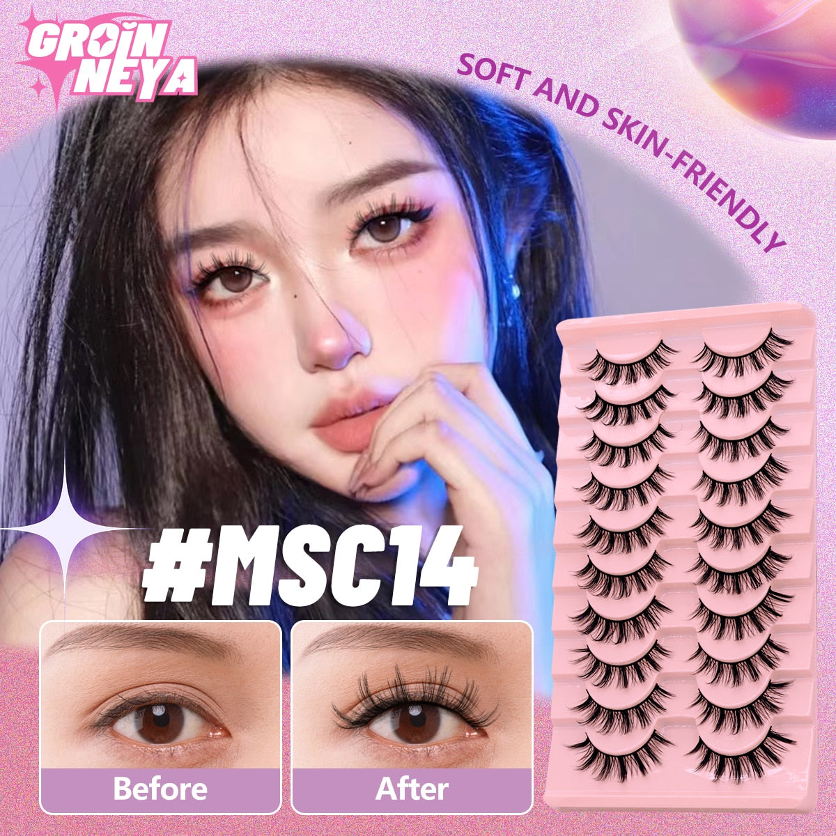 5/10 Pairs Natural False Eyelashes Manga Lashes Fluffy Soft Wispy Cosplay Lash Extension Faux Eyelashes