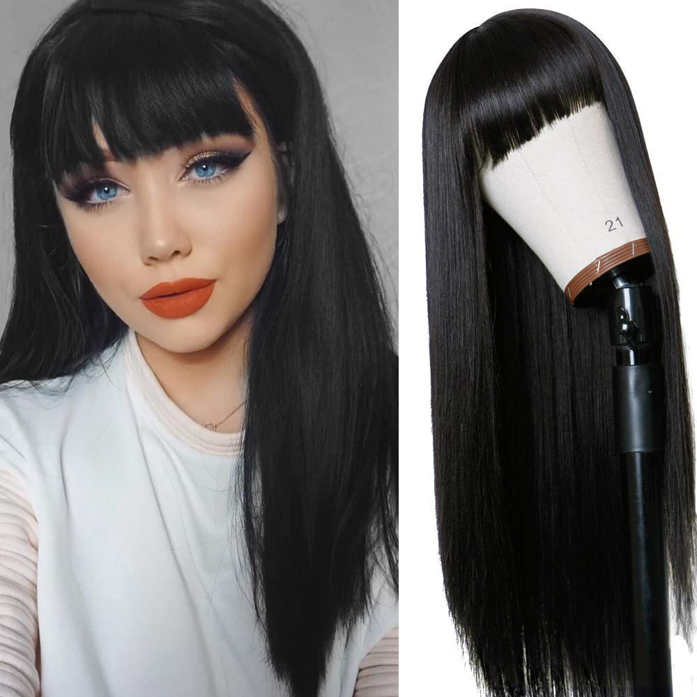 26 Inch Long Straight With Bangs White Wig Cosplay Red Green Lolita Ladies Anime High Temperature Fiber Synthetic Wig
