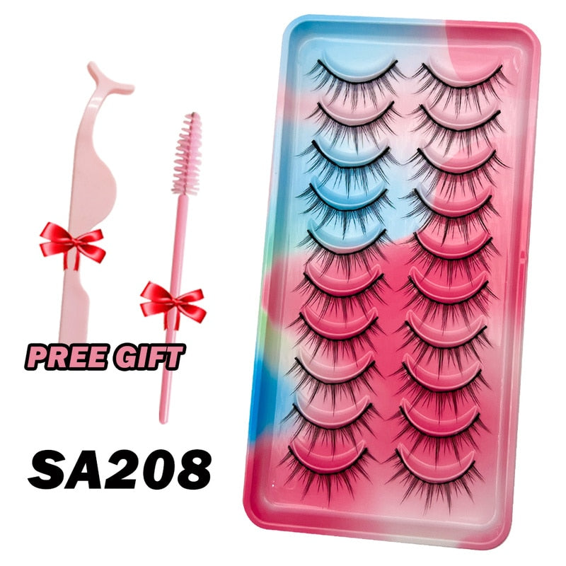 Natural Lashes 5/10 Pairs Eyelashes 3D Mink Manga Lashes Strip Lashes Band Soft Light False Eyelashes