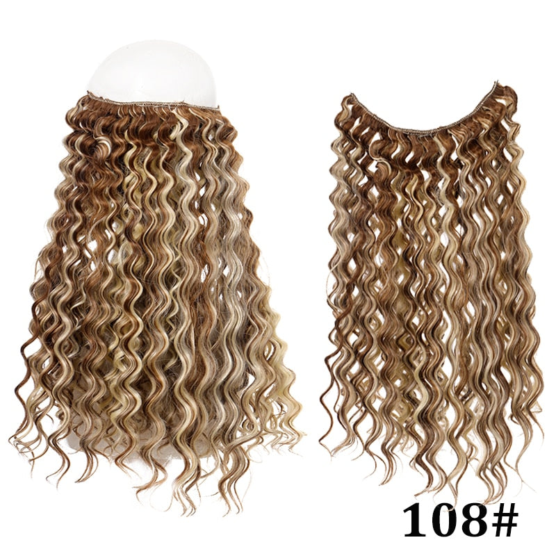Natural Synthetic Hair Extension Clipless Invisible Hair Extension Ombre Black Curly Long Wig for Women Hair Extensions